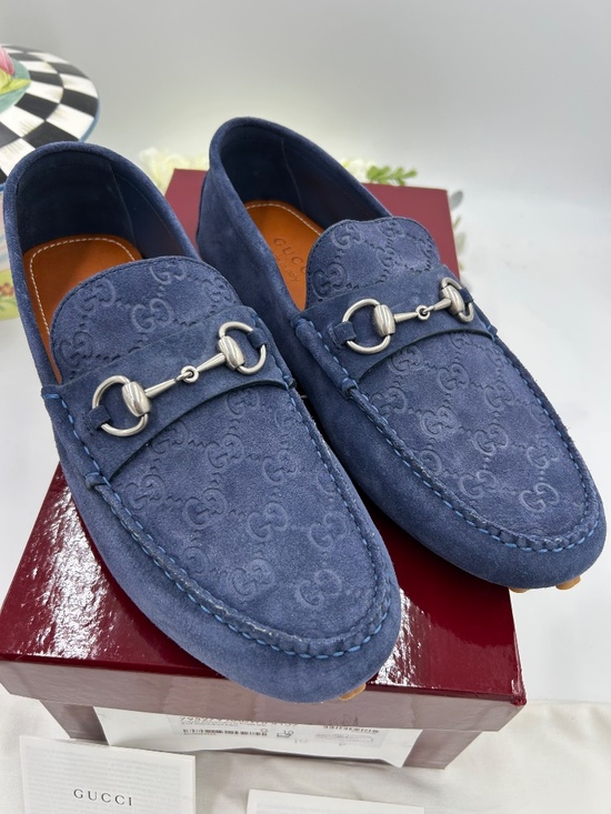 Men’s Gucci GG Embossed Suede Driver Loafers.  Size 10/ Fits 11US. MADE IN ITALY